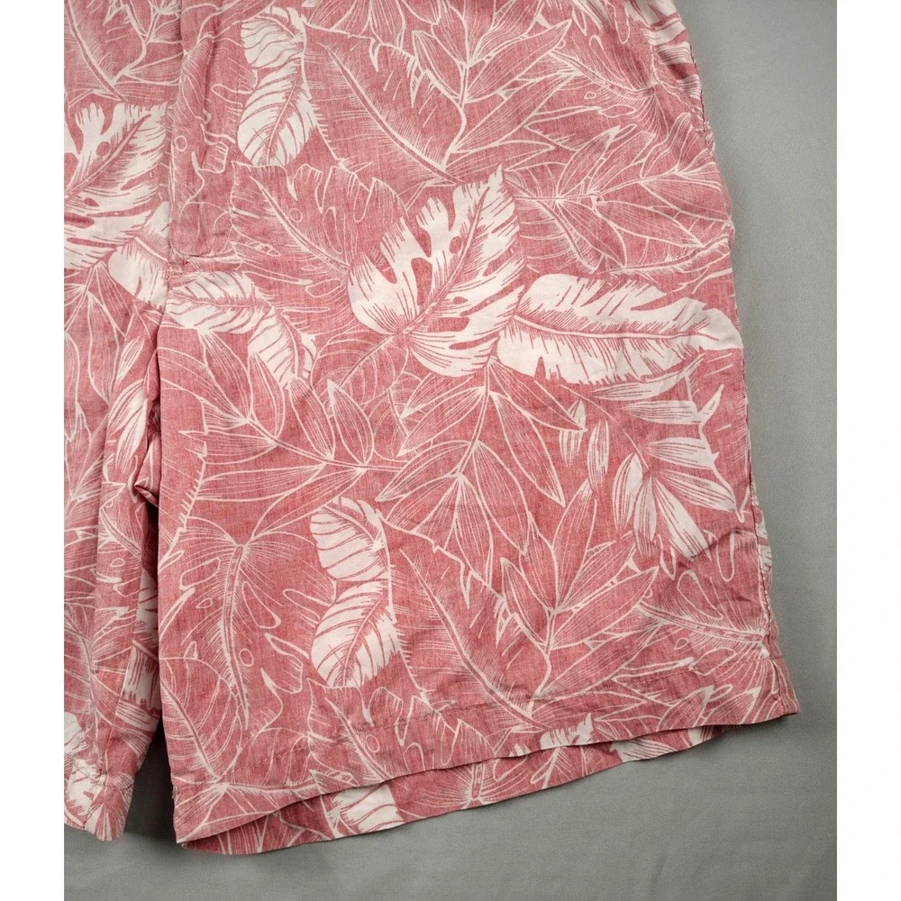 IZOD Saltwater Men's 40 Pink Tropical Palm Leaf Shorts Beach Resort Chino Casual